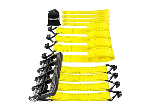 Cinghie a cricchetto AWELCRAFT 4PK 4500 lbs 1,5"x15' Ganci a doppia J Anelli morbidi