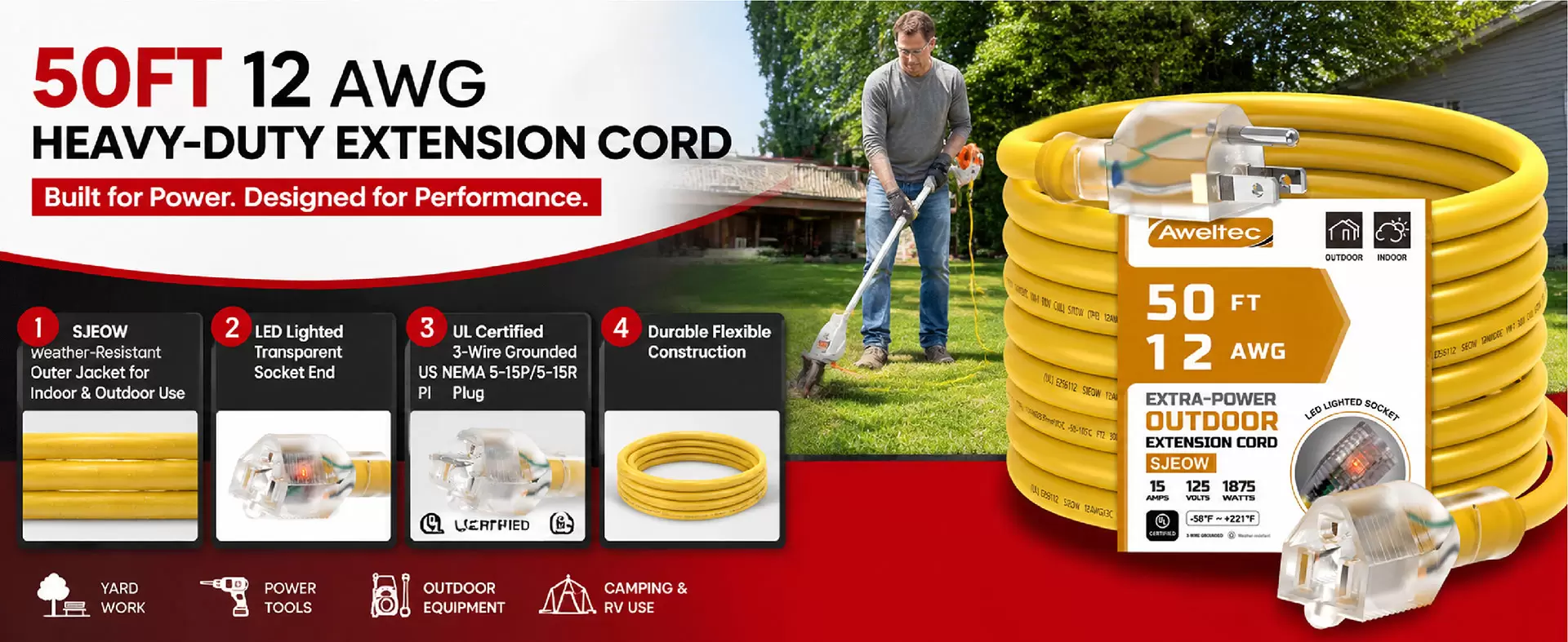 Cavo di prolunga per esterni Aweltec 50 FT 12 AWG