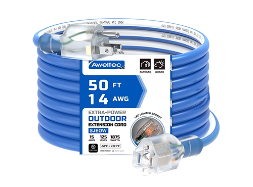Aweltec 50 FT 14/3 SJEOOW Prolunga per esterni, 15A 1875W Estremit&agrave; illuminata