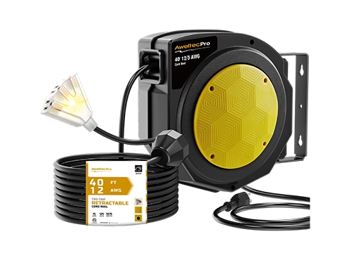 Bobina di prolunga retrattile AweltecPro da 40 piedi, 12/3 AWG, omologata ETL